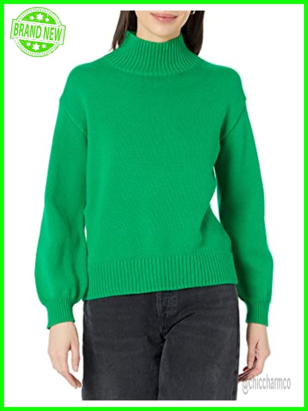 Women's Cotton Pullover Sweater Funnel Neck Blouson Sleeve